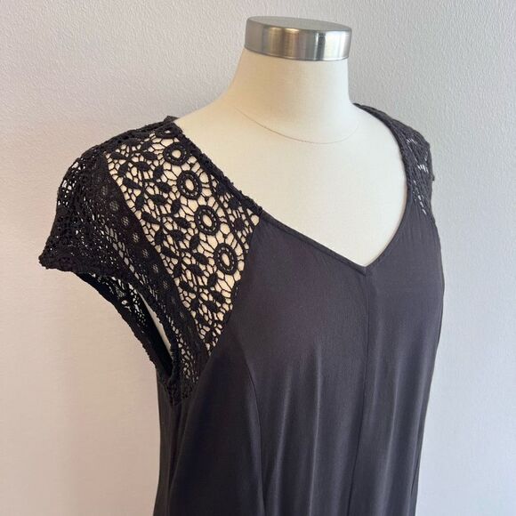Soft Surroundings Womens Medium Maxi Dress Black Lace Trim Cap Sleeves V Neck - Picture 2 of 12